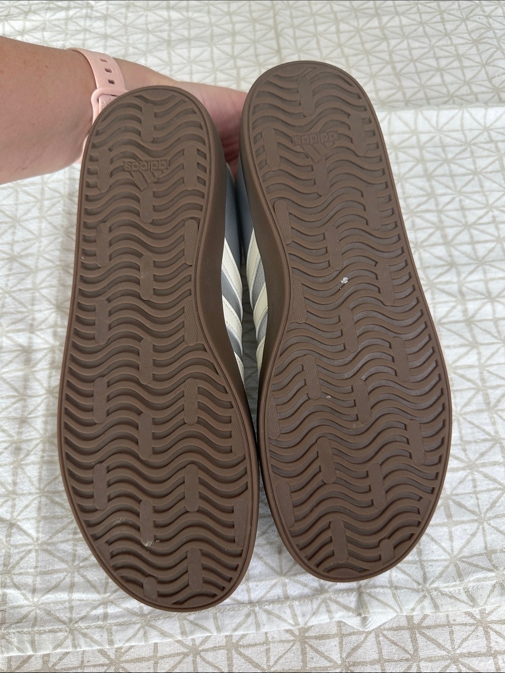 adidas Silver Sneakers with Cream Stripes and Brown Sole - Picture 7 of 7